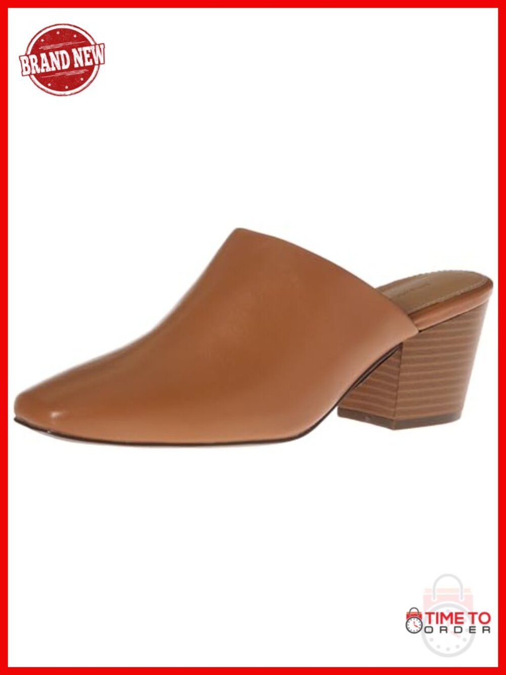 Women's Faux Calfskin Square Toe Slip On Heeled Mules 2.5 Inch Cuban Heel